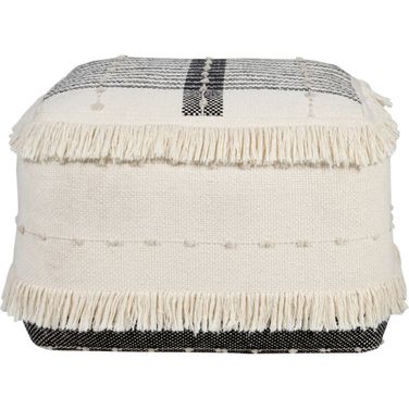 18 Inch Cotton Striped Pouf Ottoman In White