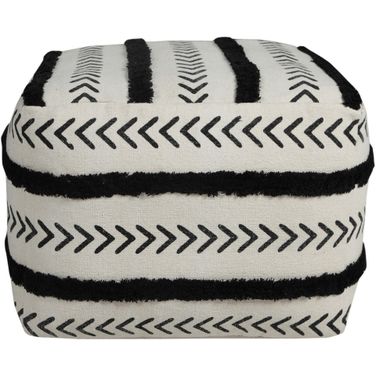 18 Inch Cotton Striped Pouf Ottoman In White