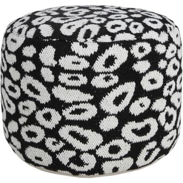 18 Inch Cylinder Abstract Pouf Ottoman In Black