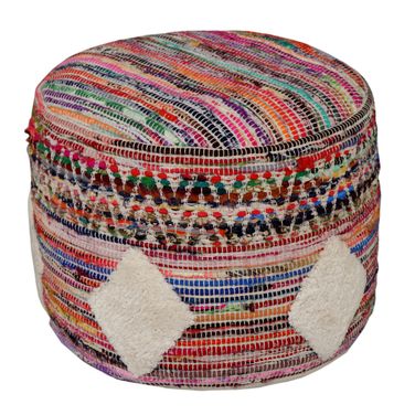 18 Inch Cylinder Geometric Pouf Ottoman In Rainbow