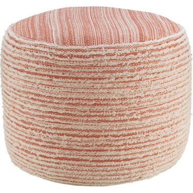 18 Inch Fabric Cylinder Striped Pouf Ottoman In Pink