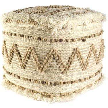 18 Inch Geometric Cube Ottoman In Beige