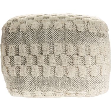 18 Inch Geometric Pouf Ottoman In Beige