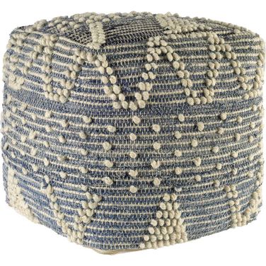 18 Inch Geometric Pouf Ottoman In Blue