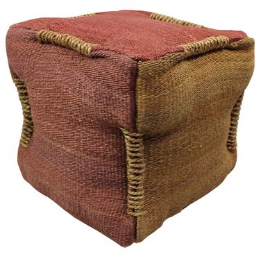 18 Inch Jute Cube Pouf Ottoman In Pink and Orange
