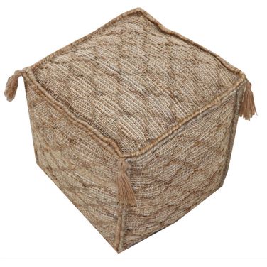 18 Inch Jute Cube Trellis Pouf Ottoman In Brown