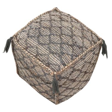 18 Inch Jute Cube Trellis Pouf Ottoman In Taupe and Natural Gray