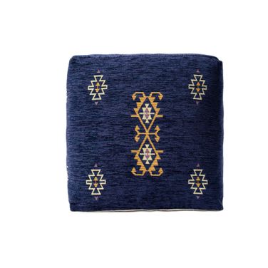 18 Inch Medallion Pouf Ottoman In Blue