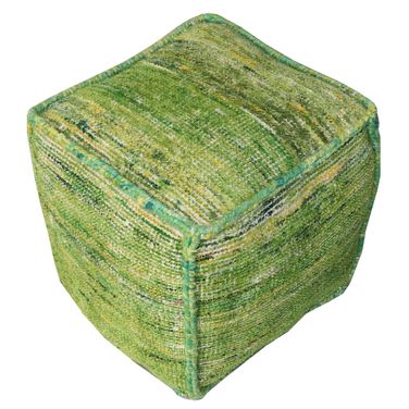 18 Inch Recycled Silk and Cotton Blend Cube Pouf Ottoman In Green