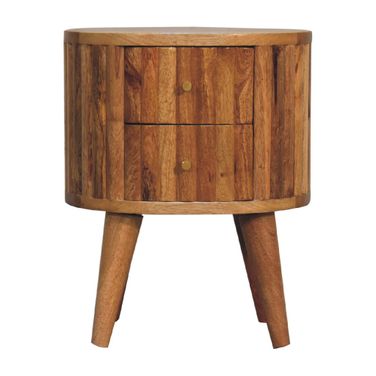 18 Inch Solid Wood Oval Two Drawer Nightstand In Natural