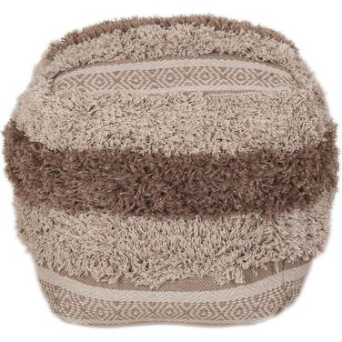 18 Inch Striped Pouf Ottoman In Beige