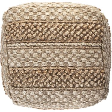 18 Inch Striped Pouf Ottoman In Tan