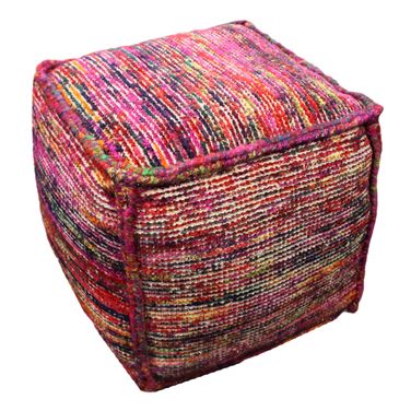 18 Inch Wool Cube Pouf Ottoman In Pink