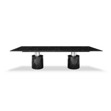 180 Inch Marble Double Pedestal Base Dining Table In Black