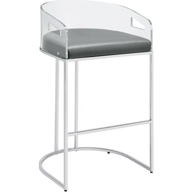 Thermosolis Acrylic Back Bar Stools Grey and Chrome Set of 2