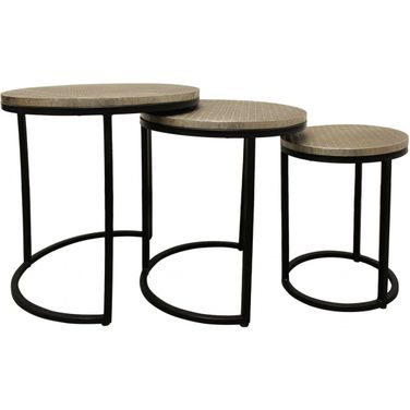 19 Inch Round Nested Tables Set of 3 In Silver and Black