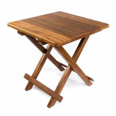 19 Inch Solid Square Teak Folding Indoor Outdoor End Table In Brown