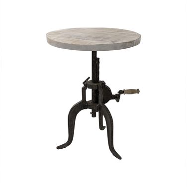19 Inch Solid Wood and Iron Height Adjustable Round End Table In Natural and Gunmetal