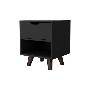 19 Inch Wood One Drawer Nightstand In Black