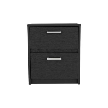 19 Inch Wood Two Drawer Nightstand In Black