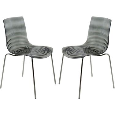 2 LeisureMod Astor Transparent Black Plastic Dining Chairs