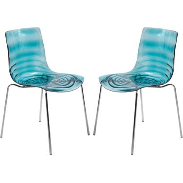 2 LeisureMod Astor Transparent Blue Plastic Dining Chairs