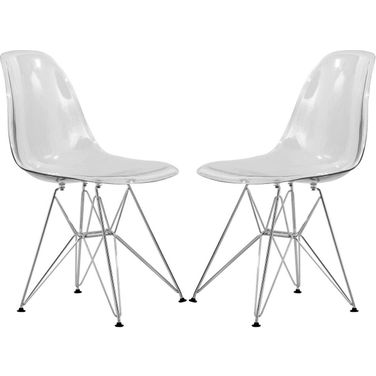 2 LeisureMod Cresco Clear Molded Eiffel Side Chairs