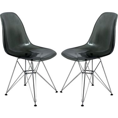 2 LeisureMod Cresco Transparent Black Molded Eiffel Side Chairs