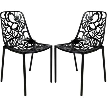 2 LeisureMod Devon Black Aluminum Armless Chairs