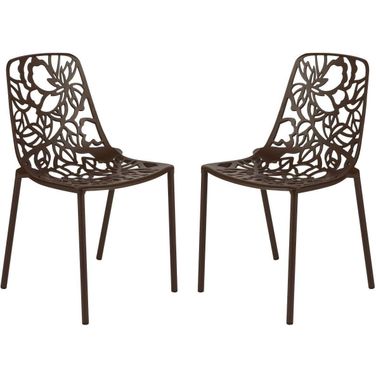 2 LeisureMod Devon Brown Aluminum Armless Chairs