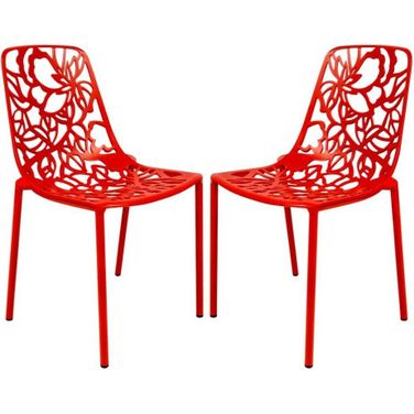 2 LeisureMod Devon Red Aluminum Armless Chairs