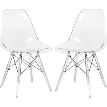 2 LeisureMod Dover Clear Molded Acrylic Base Side Chairs