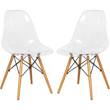 2 LeisureMod Dover Clear Molded Side Chairs