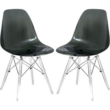 2 LeisureMod Dover Transparent Black Molded Acrylic Base Side Chairs