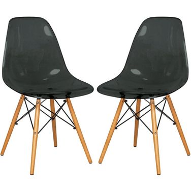 2 LeisureMod Dover Transparent Black Molded Side Chairs