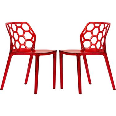 2 LeisureMod Dynamic Transparent Red Dining Chairs