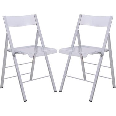 2 LeisureMod Menno Clear Acrylic Folding Chairs