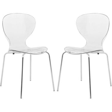 2 LeisureMod Oyster Clear Transparent Side Chairs