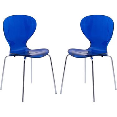 2 LeisureMod Oyster Transparent Blue Side Chairs