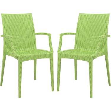 2 LeisureMod Weave Green Mace Indoor Outdoor Arm Chairs