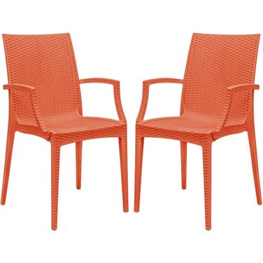 2 LeisureMod Weave Orange Mace Indoor Outdoor Arm Chairs