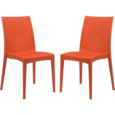 2 LeisureMod Weave Orange Mace Indoor Outdoor Armless Dining Chairs