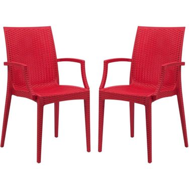 2 LeisureMod Weave Red Mace Indoor Outdoor Arm Chairs