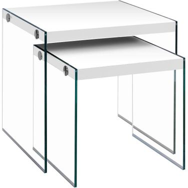 2 Piece Nesting Table In Glossy White With Tempered Glass