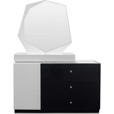 2 Piece Poplar Wood Dresser And Mirror Set In White And Black
