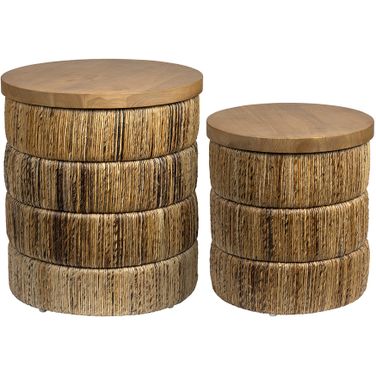 2 Piece Teak Wood Storage Tables In Brown