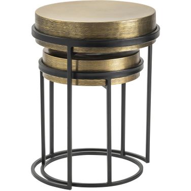 2 Piece Textured Brass Nesting Table Set In Black and Gold