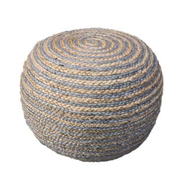 20 Inch Cotton Blend Round Striped Pouf Ottoman In Gray