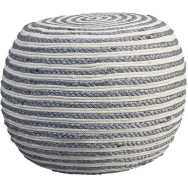 20 Inch Cotton Blend Round Striped Pouf Ottoman In Gray
