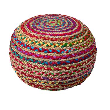20 Inch Cotton Blend Round Striped Pouf Ottoman In Rainbow